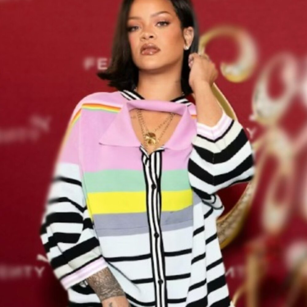 Multicolor Striped Maxi Dress Cardigan Sportwear Streetwear Leisurewear